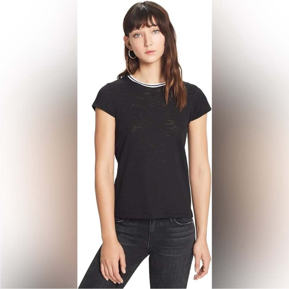 Goldie lewinter Black White Tipped Ringer Crew Pima Cotton T-Shirt Top XS fall